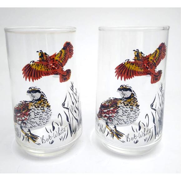 Vtg Bob-White Quail Tumblers Drinking Glasses - Picture 1 of 5
